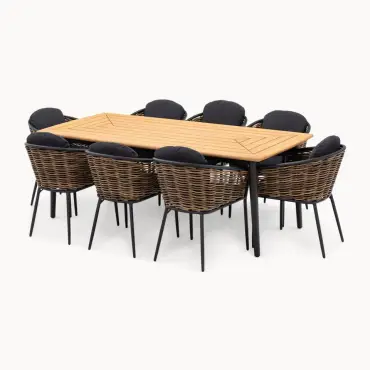 Cane 8 Seat Rattan Aluminium Dining Set - Rectangular Table