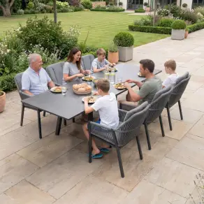 Darcey 6 Seat Rope Aluminium Dining Set - Extending Table with 6 Chairs