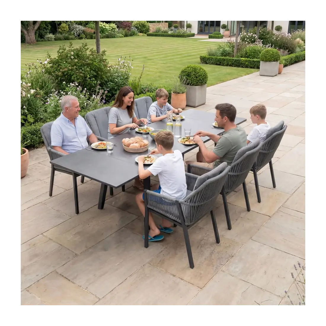 Darcey 6 Seat Rope Aluminium Dining Set - Extending Table with 6 Chairs Darcey 6 Seat Rope Aluminium Dining Set - Extending Table with 6 Chairs