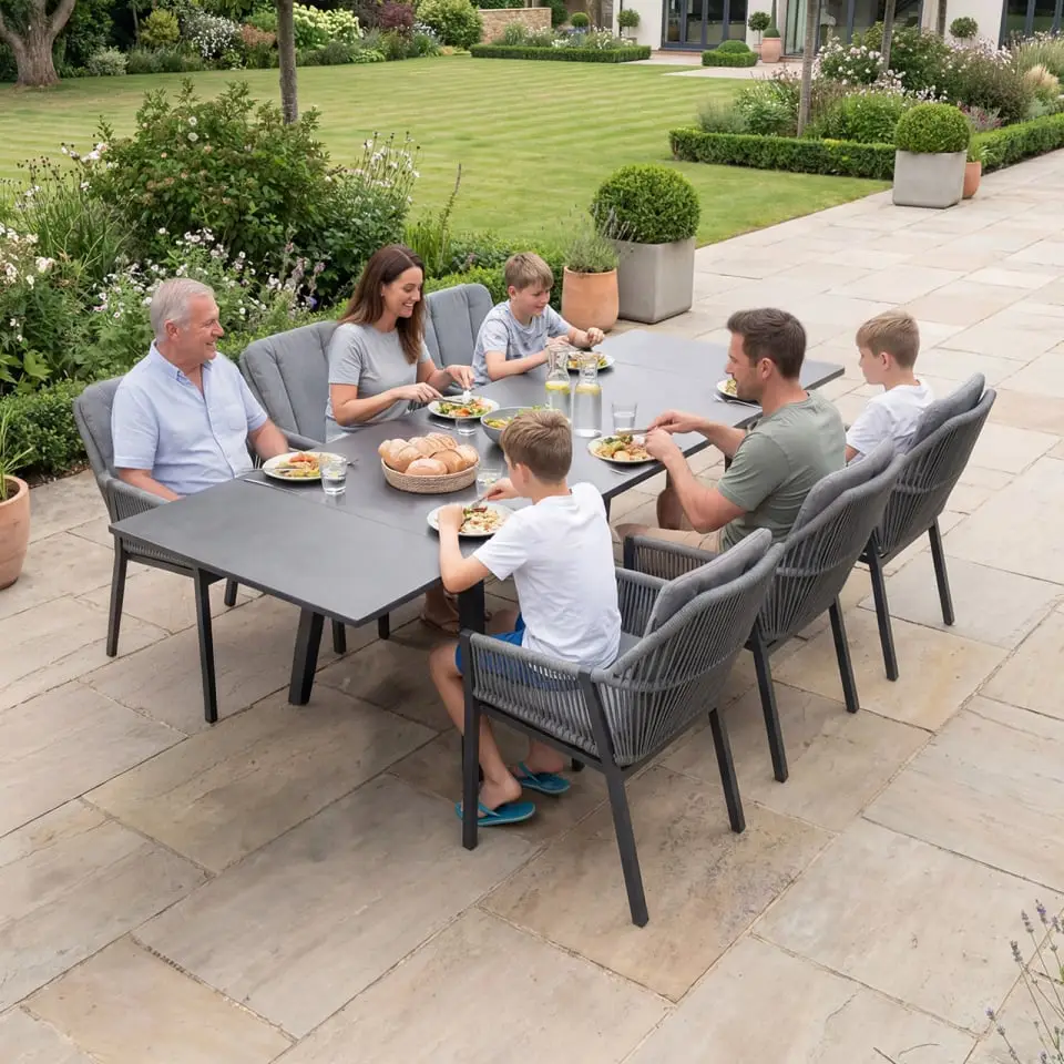 Darcey 6 Seat Rope Aluminium Dining Set - Extending Table with 6 Chairs