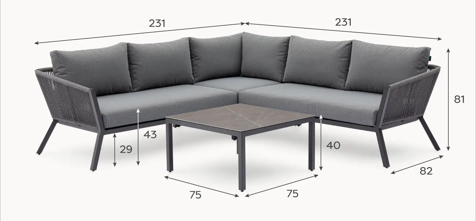 Darcey Rope Aluminium Corner Sofa Lounging Set