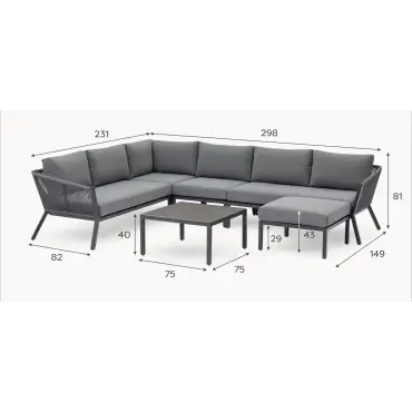 Darcey Rope Aluminium Large Corner Sofa Lounging Set