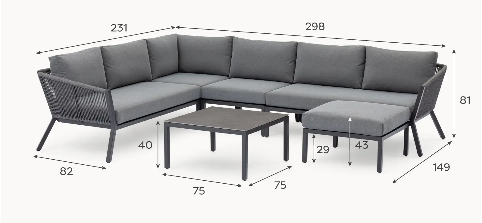 Darcey Rope Aluminium Large Corner Sofa Lounging Set