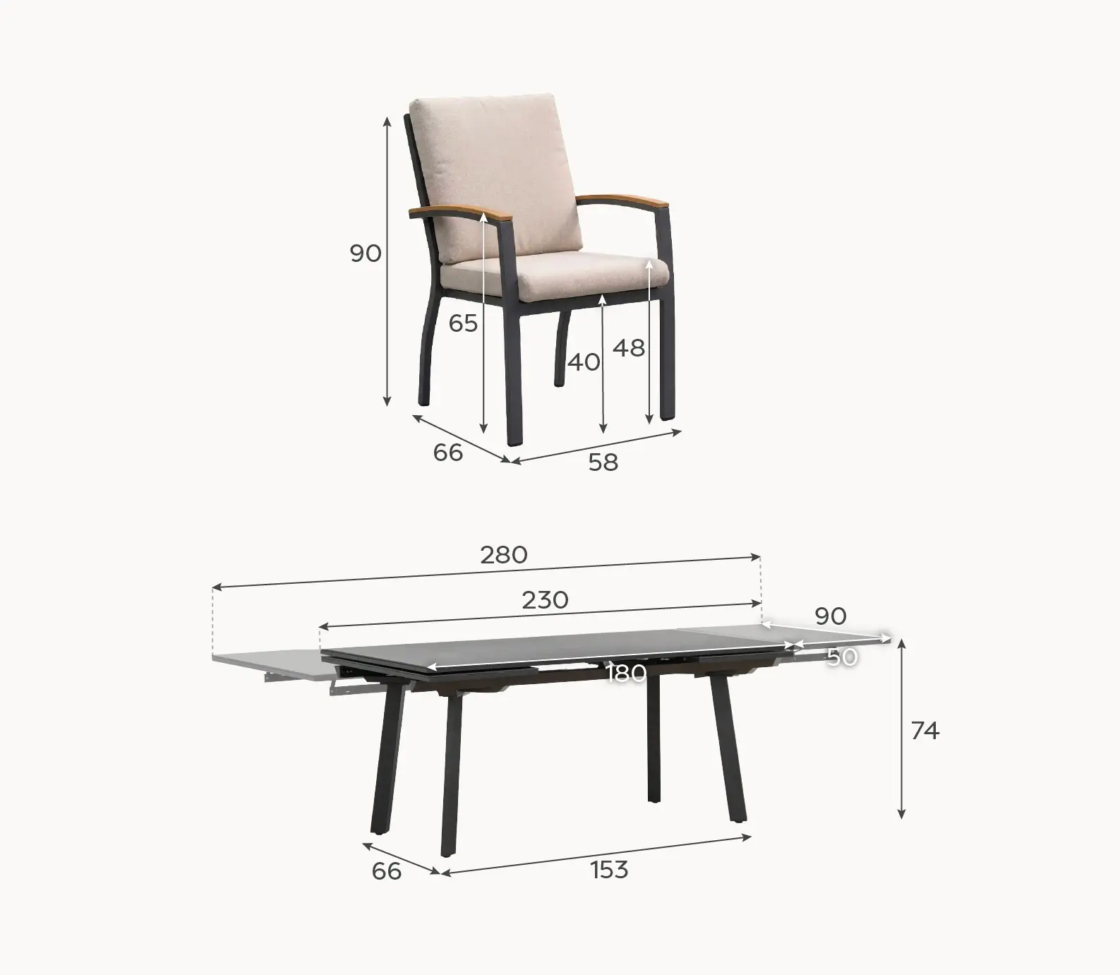 Leah 4-10 Seat Aluminium Dining Set - Rectangular Extending Table 4 Chairs