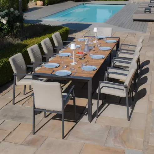 Jakarta Teak Extending 6-10 Seat Dining Table - 10 Ibiza Dining Chairs Jakarta Teak Extending 6-10 Seat Dining Table - 10 Ibiza Dining Chairs