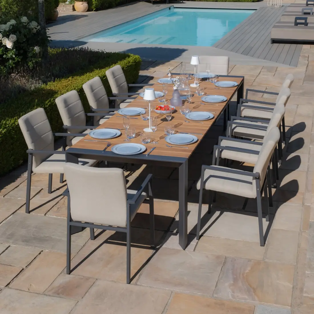 Jakarta Teak Extending 6-10 Seat Dining Table - 10 Ibiza Dining Chairs Jakarta Teak Extending 6-10 Seat Dining Table - 10 Ibiza Dining Chairs