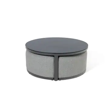 Fabric Ibiza 3 Seat Sofa Set - Round Coffee Table & 3 Footstools