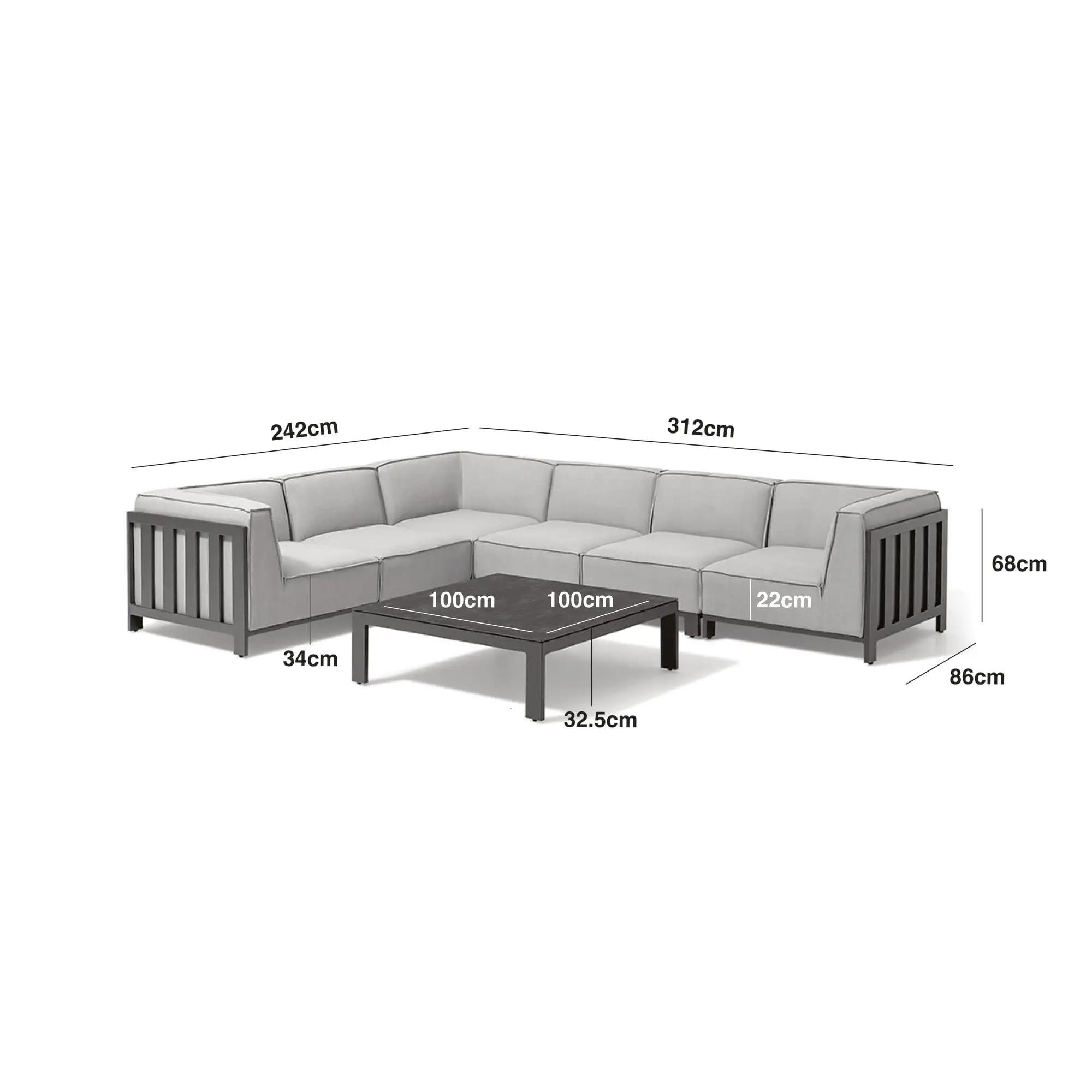 Ibiza Medium Corner Sofa Set Square Coffee Table