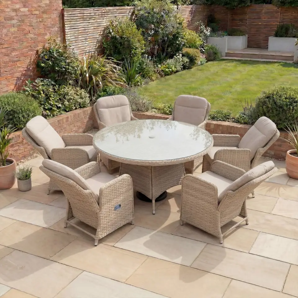Audrey 6 Seat Rattan Reclining Dining Set - Round Table