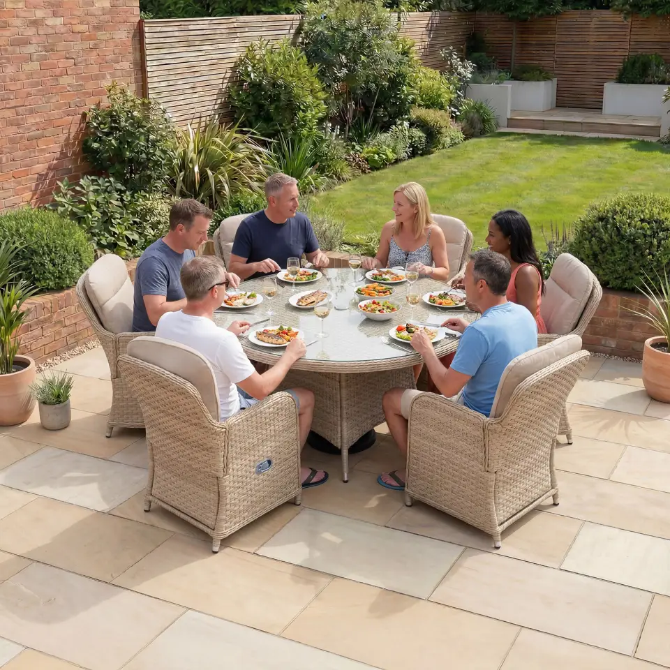 Audrey 6 Seat Rattan Reclining Dining Set - Round Table