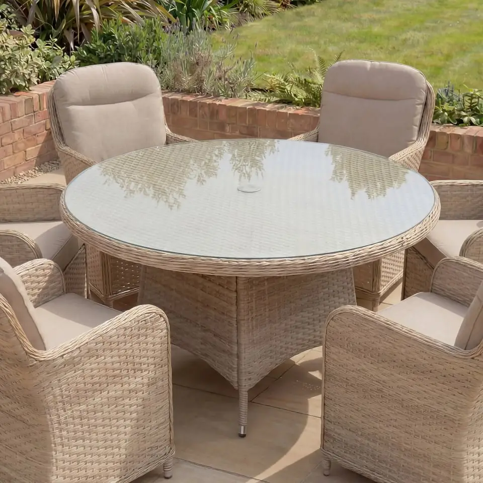 Audrey 6 Seat Rattan Reclining Dining Set - Round Table