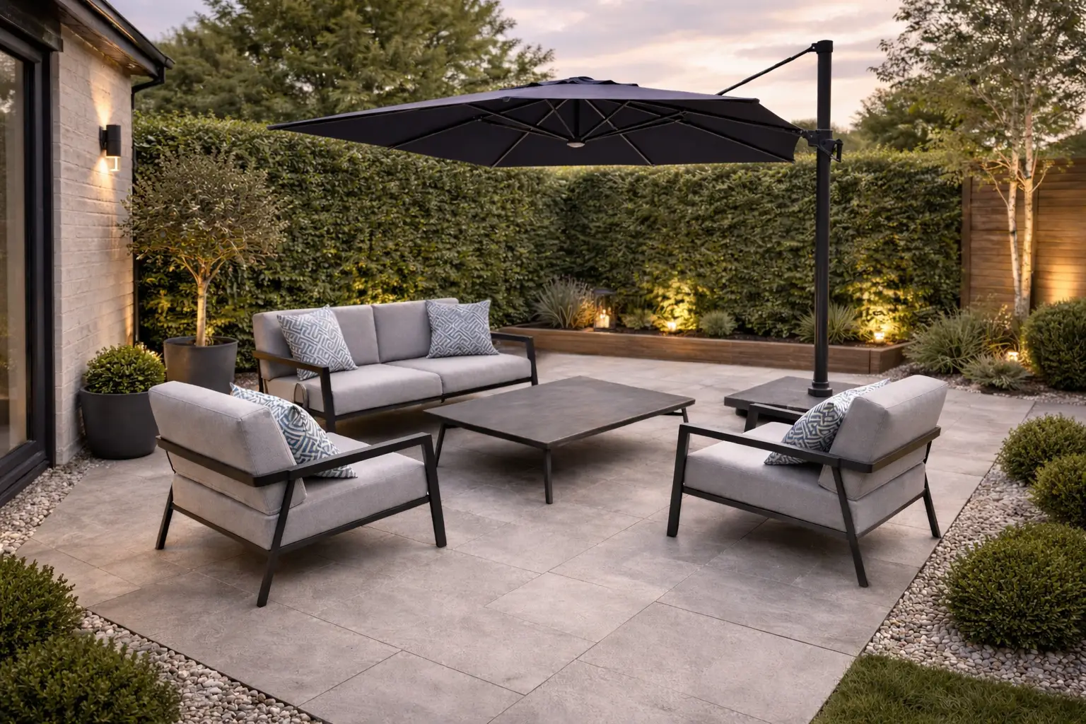 Sicily 3M Square Cantilever Parasol With LED Lights