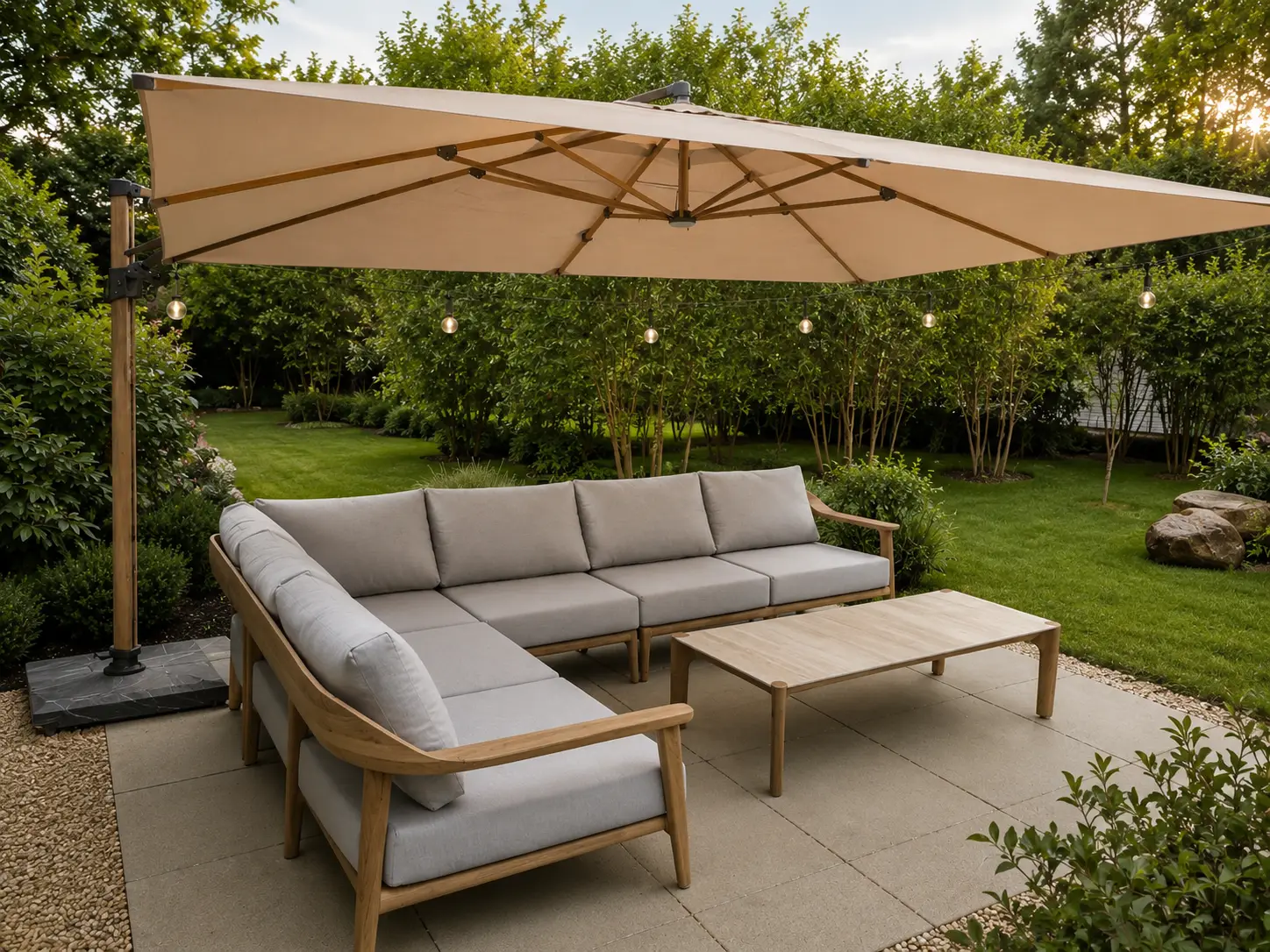 Pisa Cantilever 3m x 4m Parasol & LED Lights Portrait