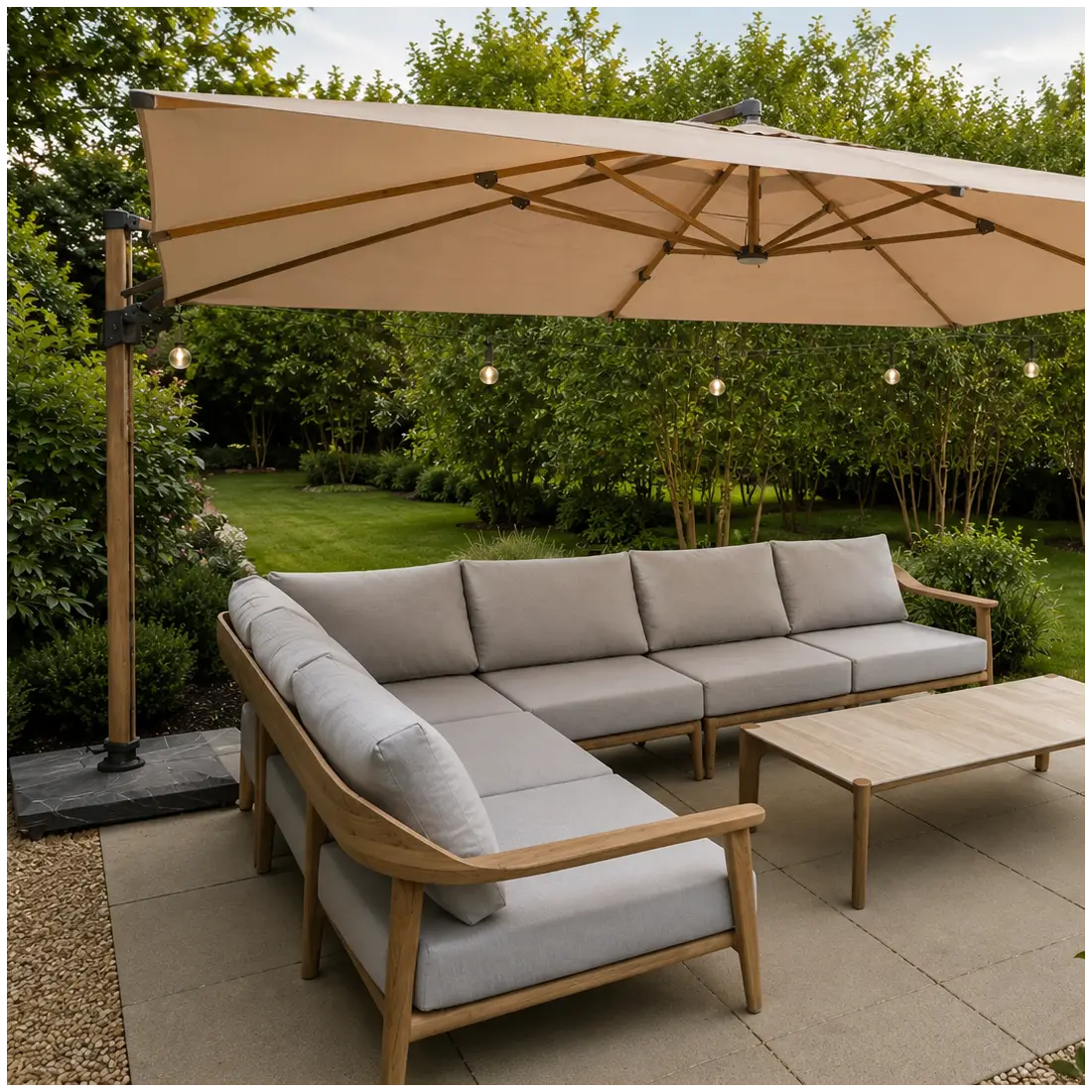 Pisa Cantilever 3m x 4m Parasol & LED Lights Portrait Pisa Cantilever 3m x 4m Parasol & LED Lights Portrait