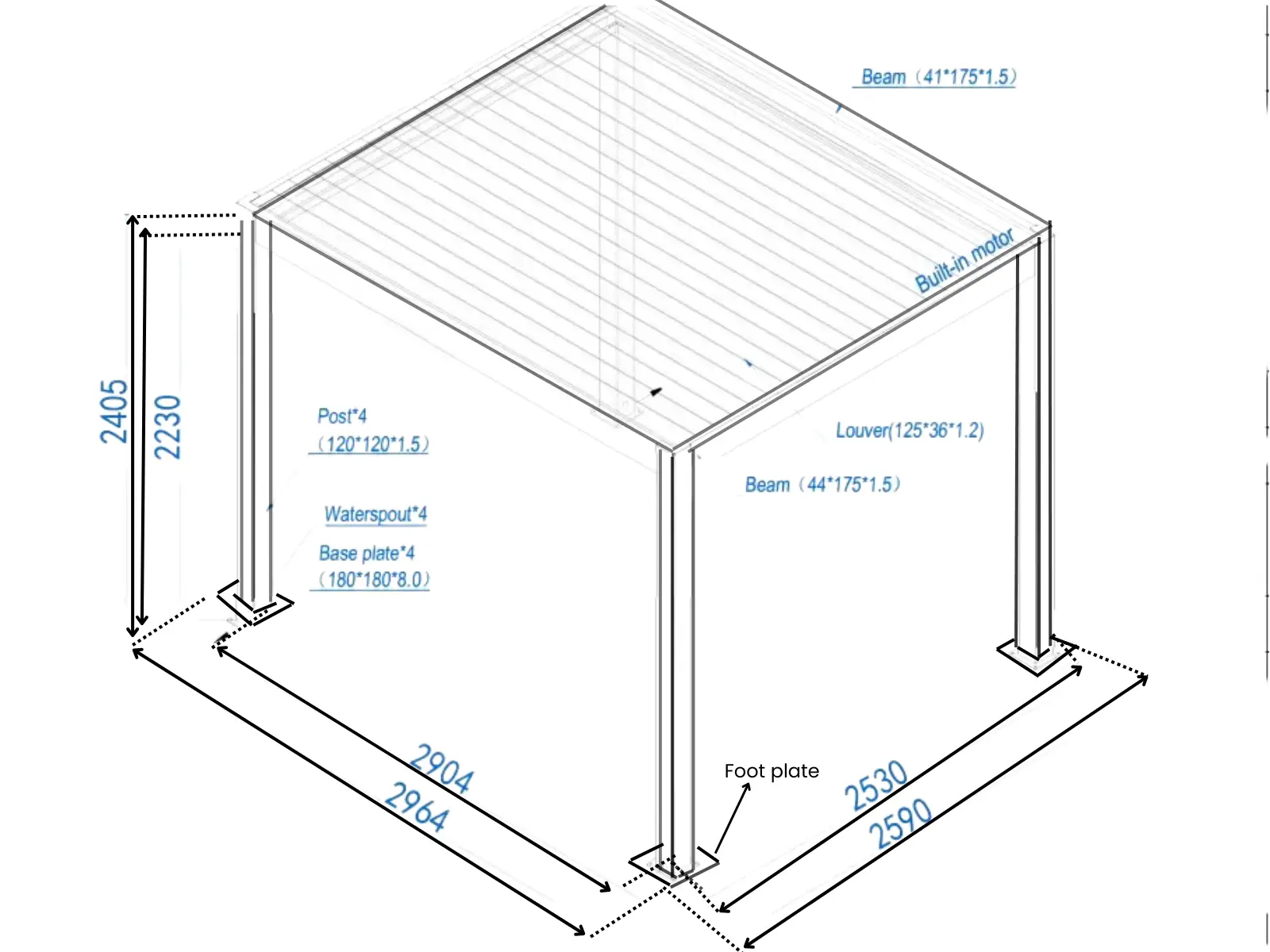 Eclipse 3 X 2.5m LED Motorised Pergola