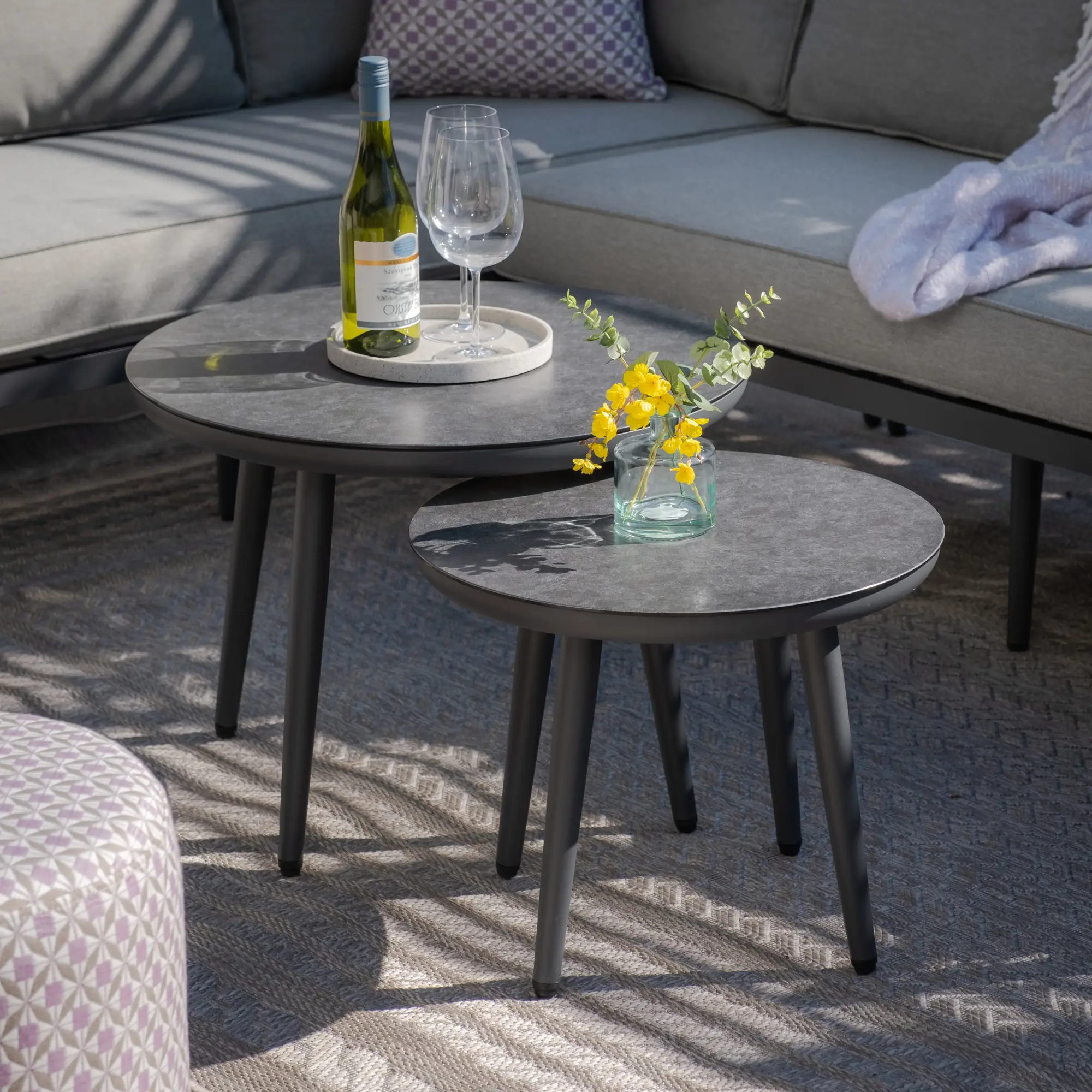 Monaco Rope Weave Large Corner - Pair of Round Coffee Tables