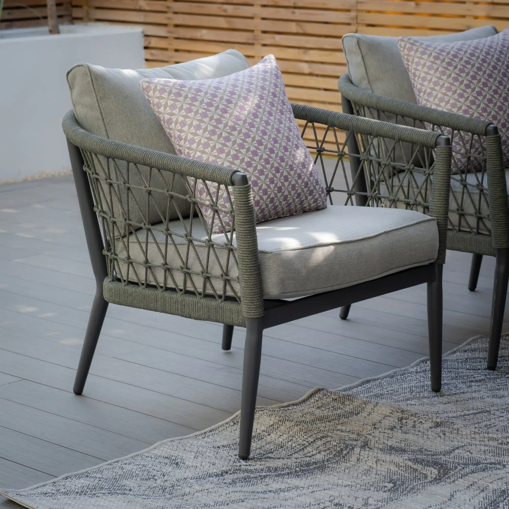 Monaco Rope Weave 3 Seat Sofa Set with Pair of Round Coffee Tables