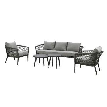 Monaco Rope Weave 3 Seat Sofa Set with Pair of Round Coffee Tables