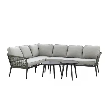 Monaco Rope Weave 3 Seat Sofa Set with Pair of Round Coffee Tables