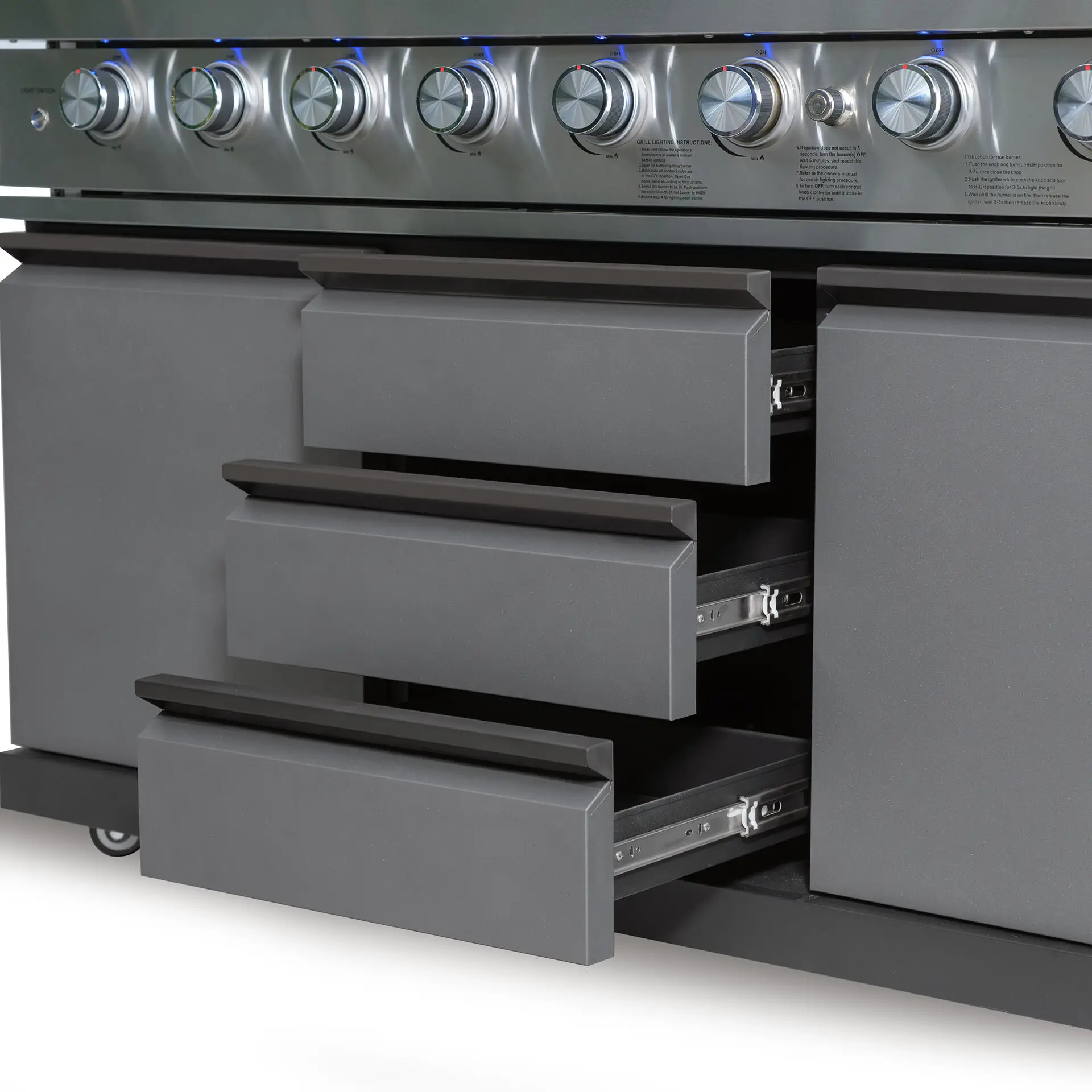 Ember Linear Outdoor Kitchen with 6 Burner Gas Grill & Single Fridge