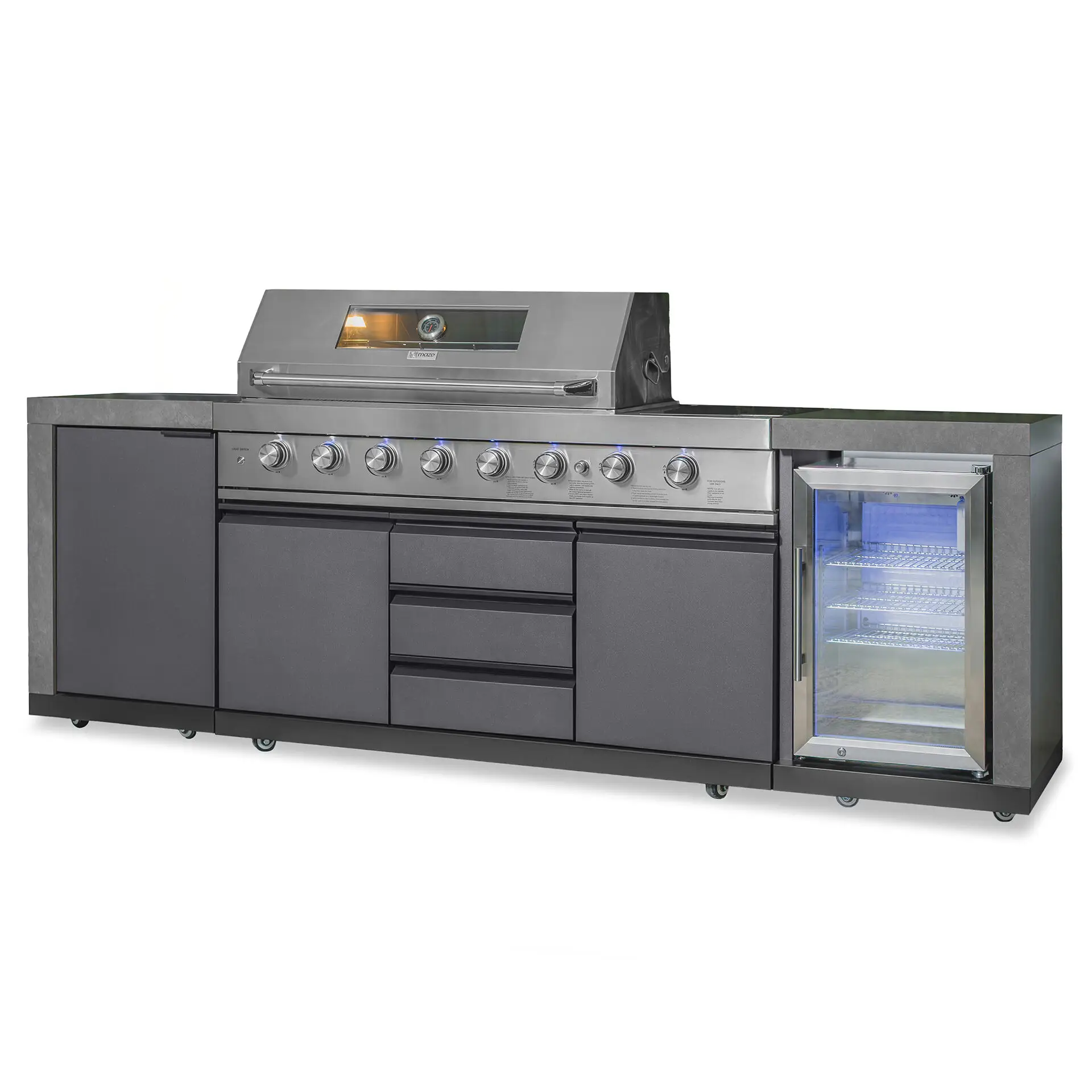 Ember Linear Outdoor Kitchen with 6 Burner Gas Grill & Single Fridge