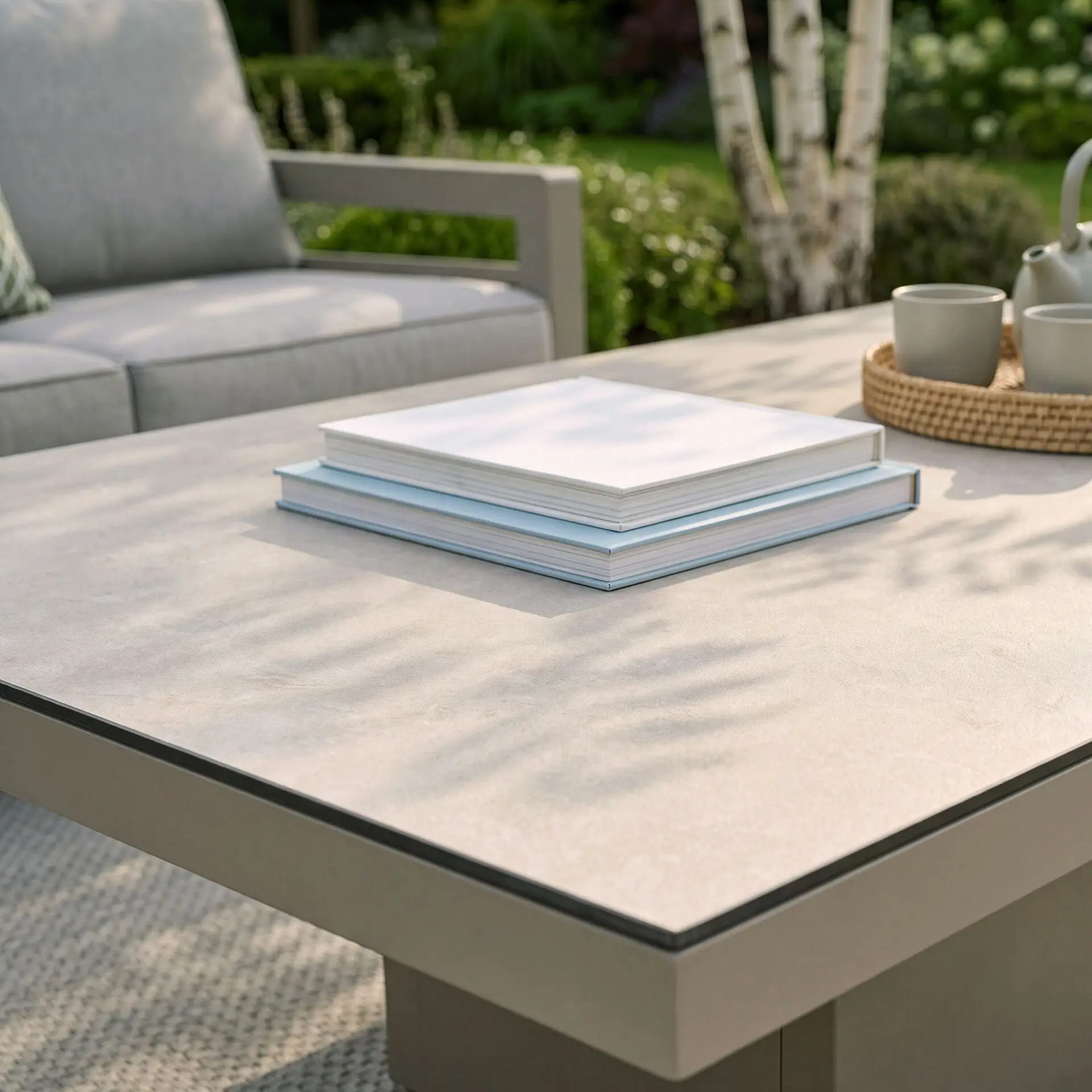 New York Aluminium Corner Sofa Dining Set with Ceramic Glass Rising Table - Latte