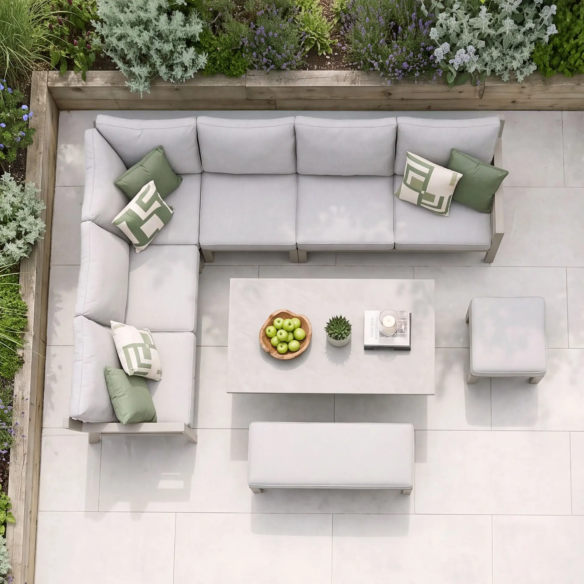 New York Aluminium Corner Sofa Dining Set with Ceramic Glass Rising Table - Latte