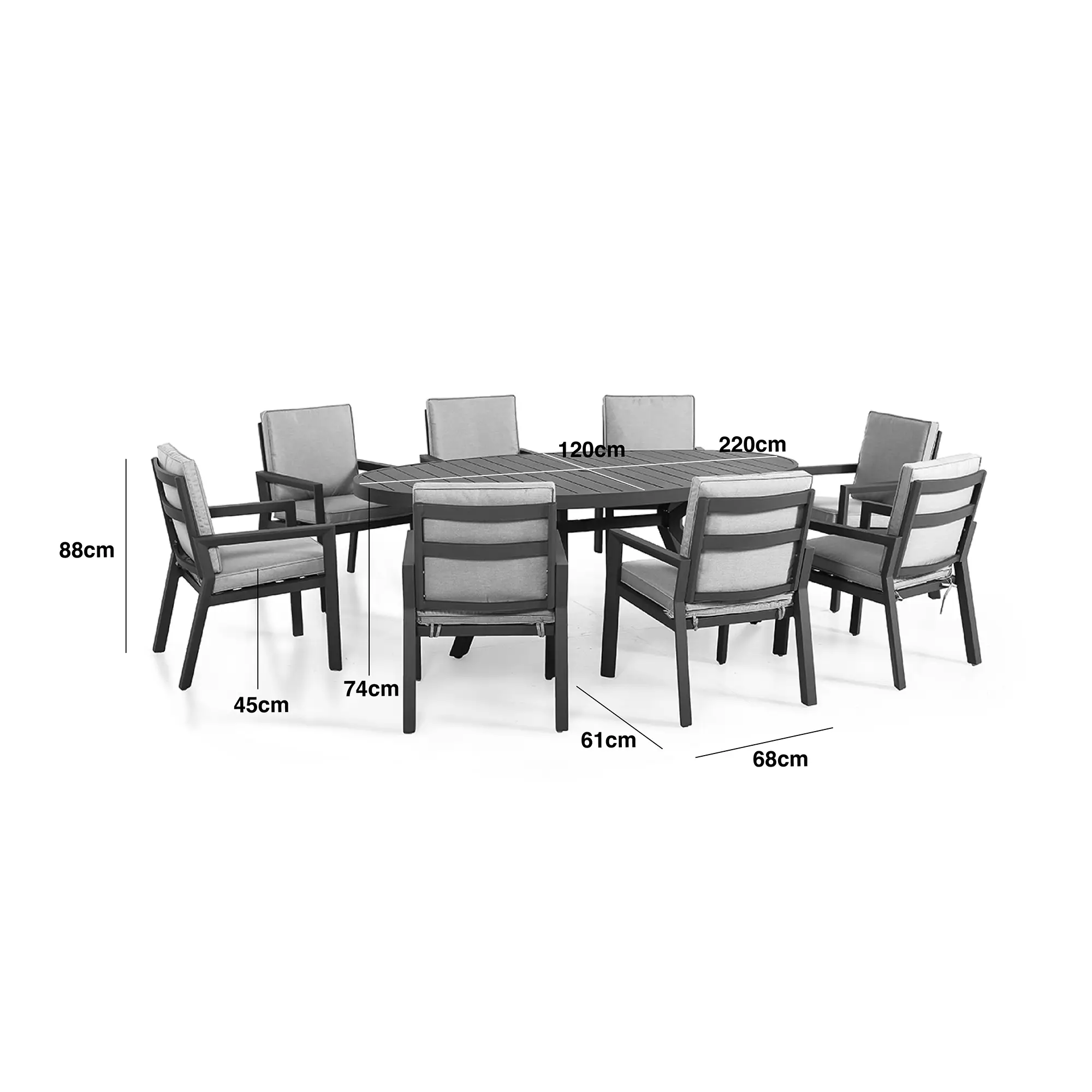 New York 8 Seat Oval Aluminium Ceramic Glass Dining Set - Latte