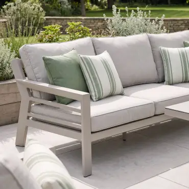 New York 3 Seat Sofa Aluminium Sofa Set with Ceramic Glass Rising Table - Latte