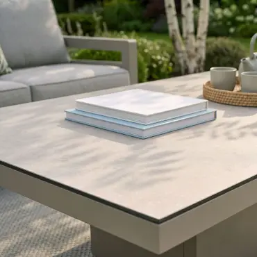 New York 3 Seat Sofa Aluminium Sofa Set with Ceramic Glass Rising Table - Latte