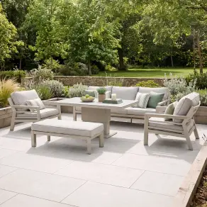 New York 3 Seat Sofa Aluminium Sofa Set with Ceramic Glass Rising Table - Latte