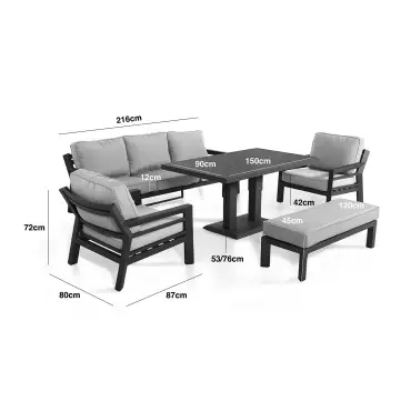 New York 3 Seat Sofa Aluminium Sofa Set with Ceramic Glass Rising Table - Latte
