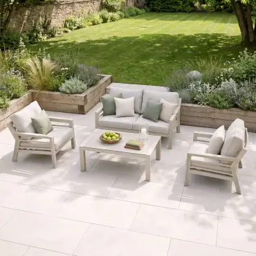 New York 2 Seat Aluminium Sofa Set with Ceramic Glass Coffee Table - Latte