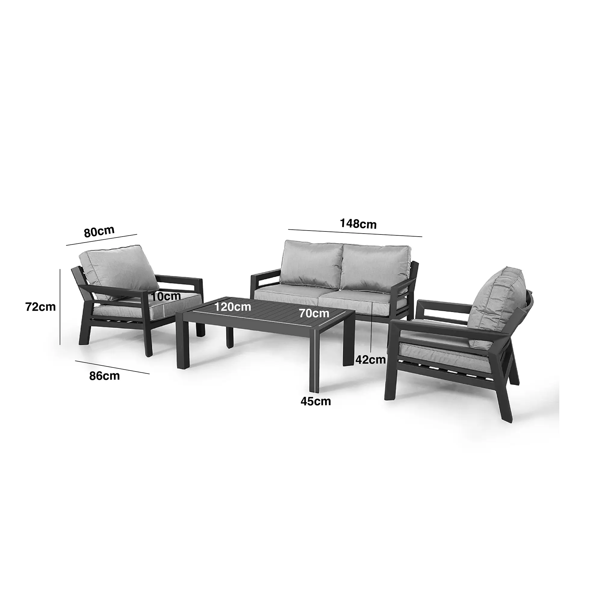 New York 2 Seat Aluminium Sofa Set with Ceramic Glass Coffee Table - Latte