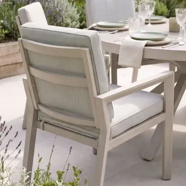 New York 6 Seat Round Aluminium Ceramic Glass Dining Set - Latte