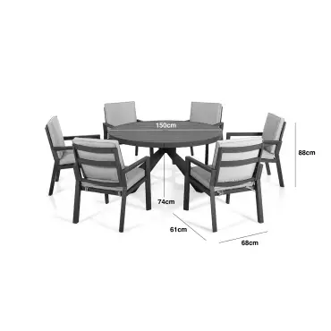 New York 6 Seat Round Aluminium Ceramic Glass Dining Set - Latte