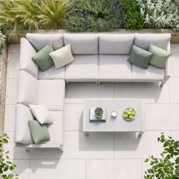 New York Aluminium Corner Sofa Set with Ceramic Glass Coffee Table - Latte