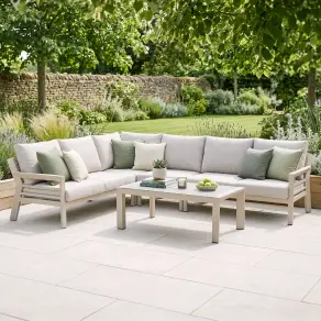 New York Aluminium Corner Sofa Set with Ceramic Glass Coffee Table - Latte