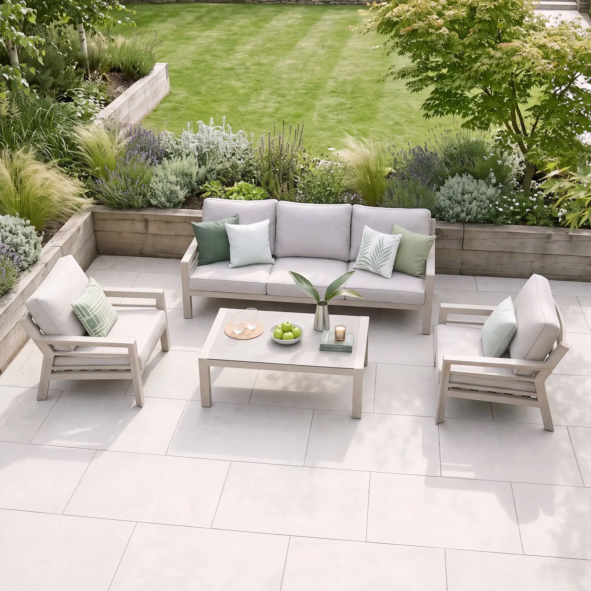 New York 3 Seat Aluminium Sofa Set with Ceramic Coffee Table - Latte