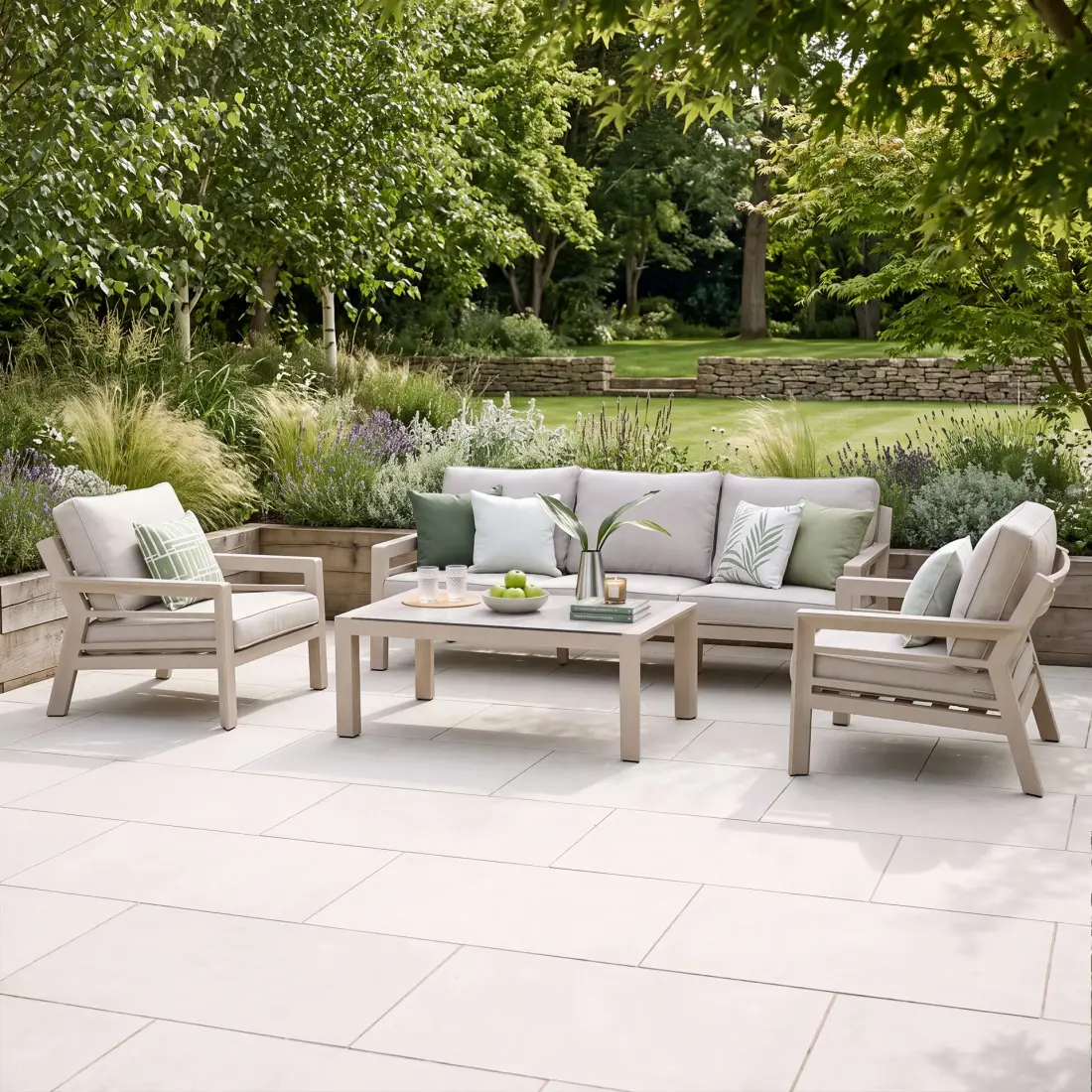 New York 3 Seat Aluminium Sofa Set with Ceramic Coffee Table - Latte New York 3 Seat Aluminium Sofa Set with Ceramic Coffee Table - Latte