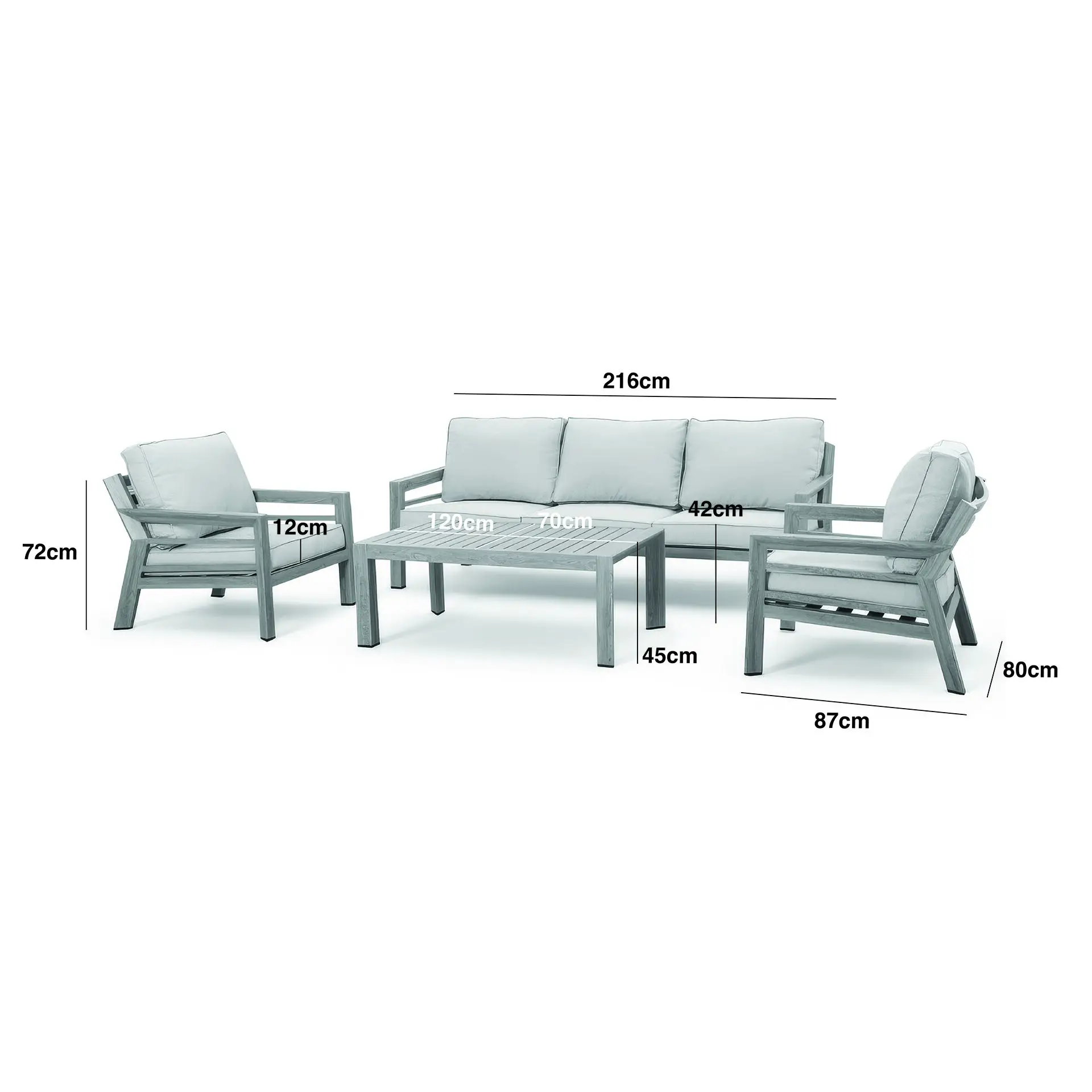 New York 3 Seat Aluminium Sofa Set with Ceramic Coffee Table - Latte