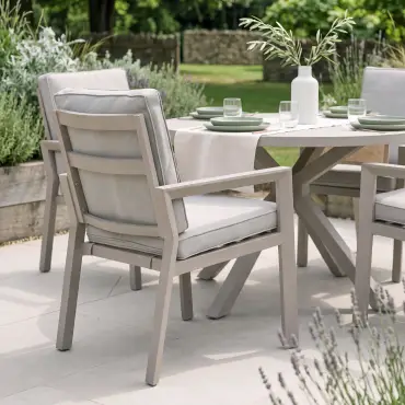 New York 4 Seat Round Aluminium Ceramic Glass Dining Set - Latte
