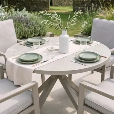 New York 4 Seat Round Aluminium Ceramic Glass Dining Set - Latte