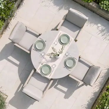 New York 4 Seat Round Aluminium Ceramic Glass Dining Set - Latte