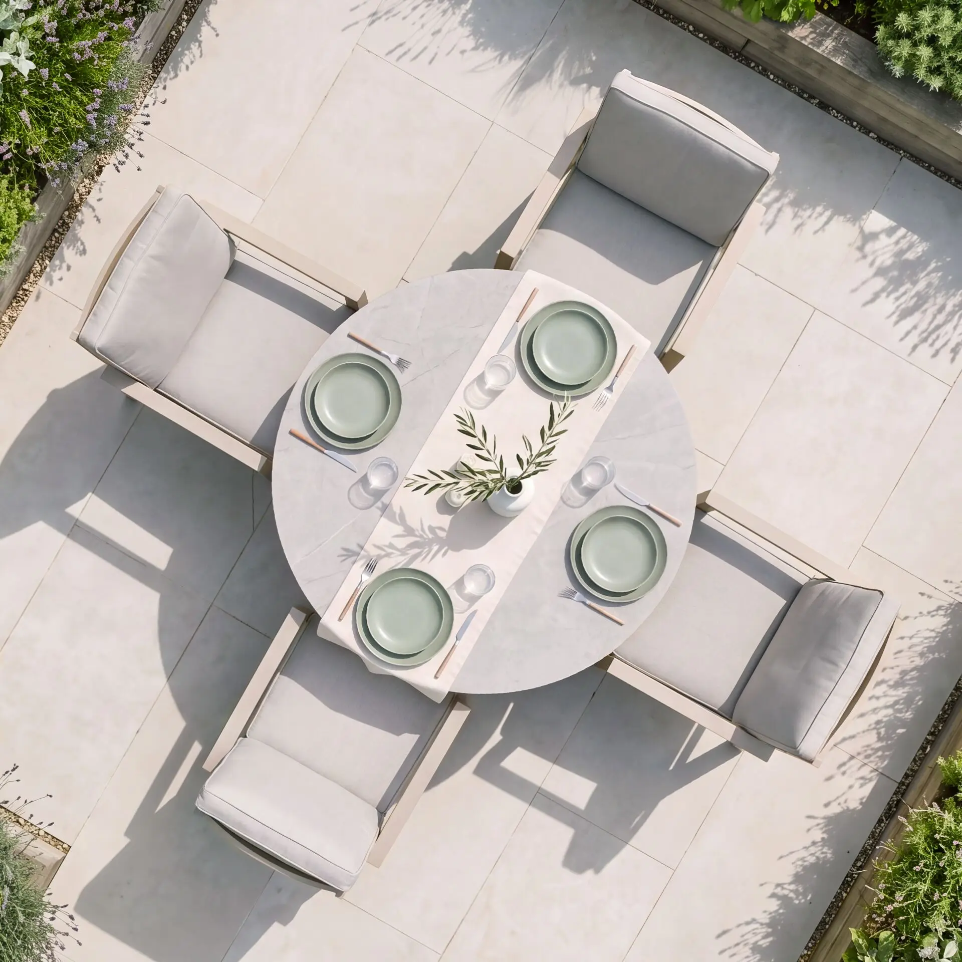 New York 4 Seat Round Aluminium Ceramic Glass Dining Set - Latte