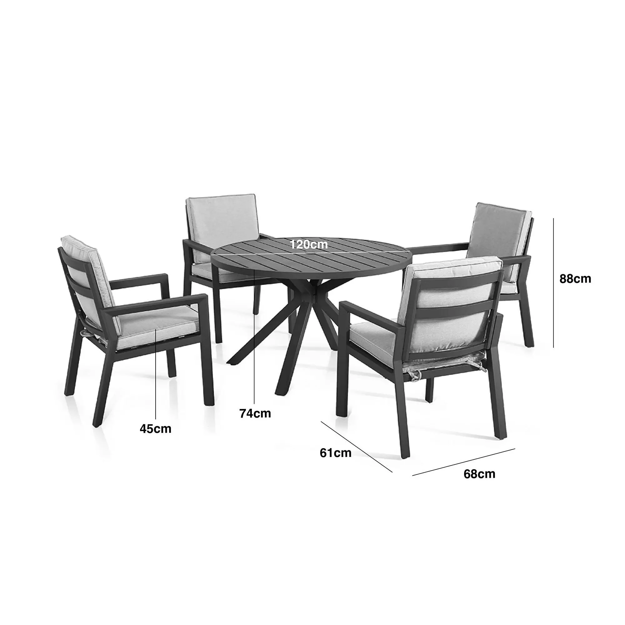 New York 4 Seat Round Aluminium Ceramic Glass Dining Set - Latte