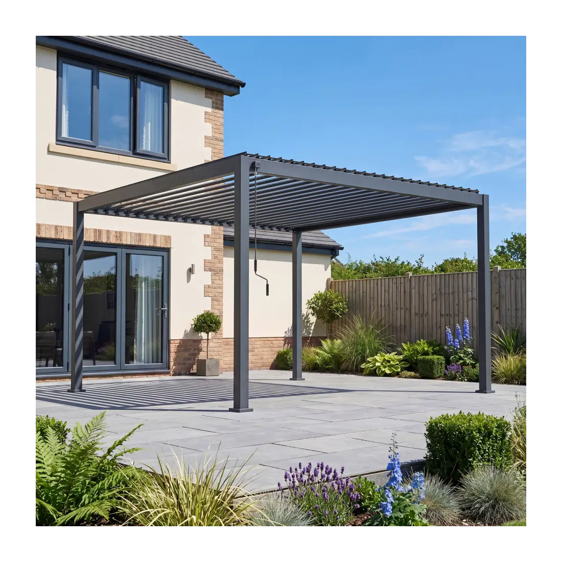Titan Aluminium Metal Pergola in Graphite Grey - 4.0m x 4.0m