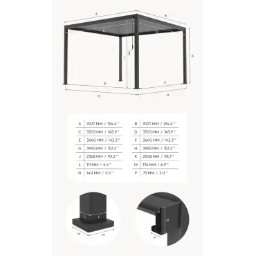 Titan Aluminium Metal Pergola in Graphite Grey - 4.0m x 4.0m