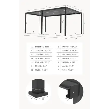 Titan Aluminium Metal Pergola in Graphite Grey - 6.0m x 4.0m