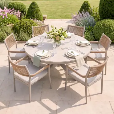 Cambridge Rattan Rope 6 Seat Round Sintered Stone Dining Set
